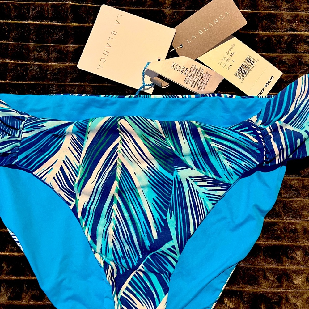 LA BLANCA Reversible Sketched Leaf Bikini Bottoms Size 6